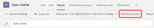 'Meeting options' near the top of the screen