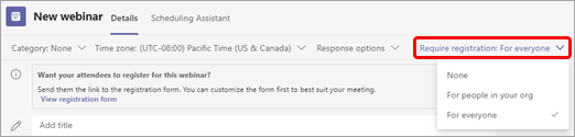 Select Require registration under Meeting options