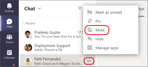 teams mute a chat