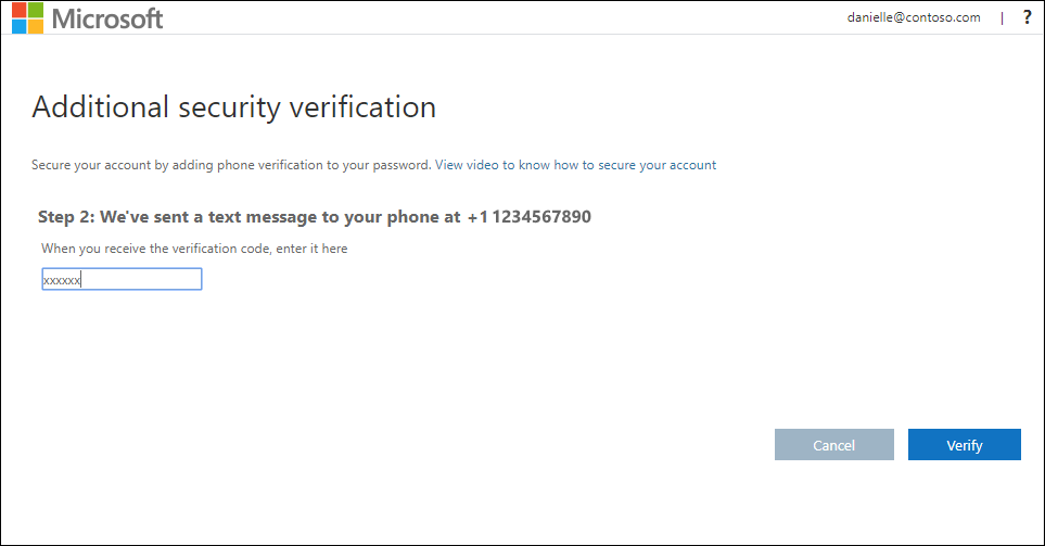 Additional security verification page, with authentication phone and text message