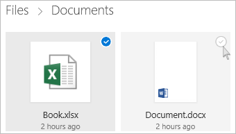 Screenshot of selecting a file in OneDrive in tile view